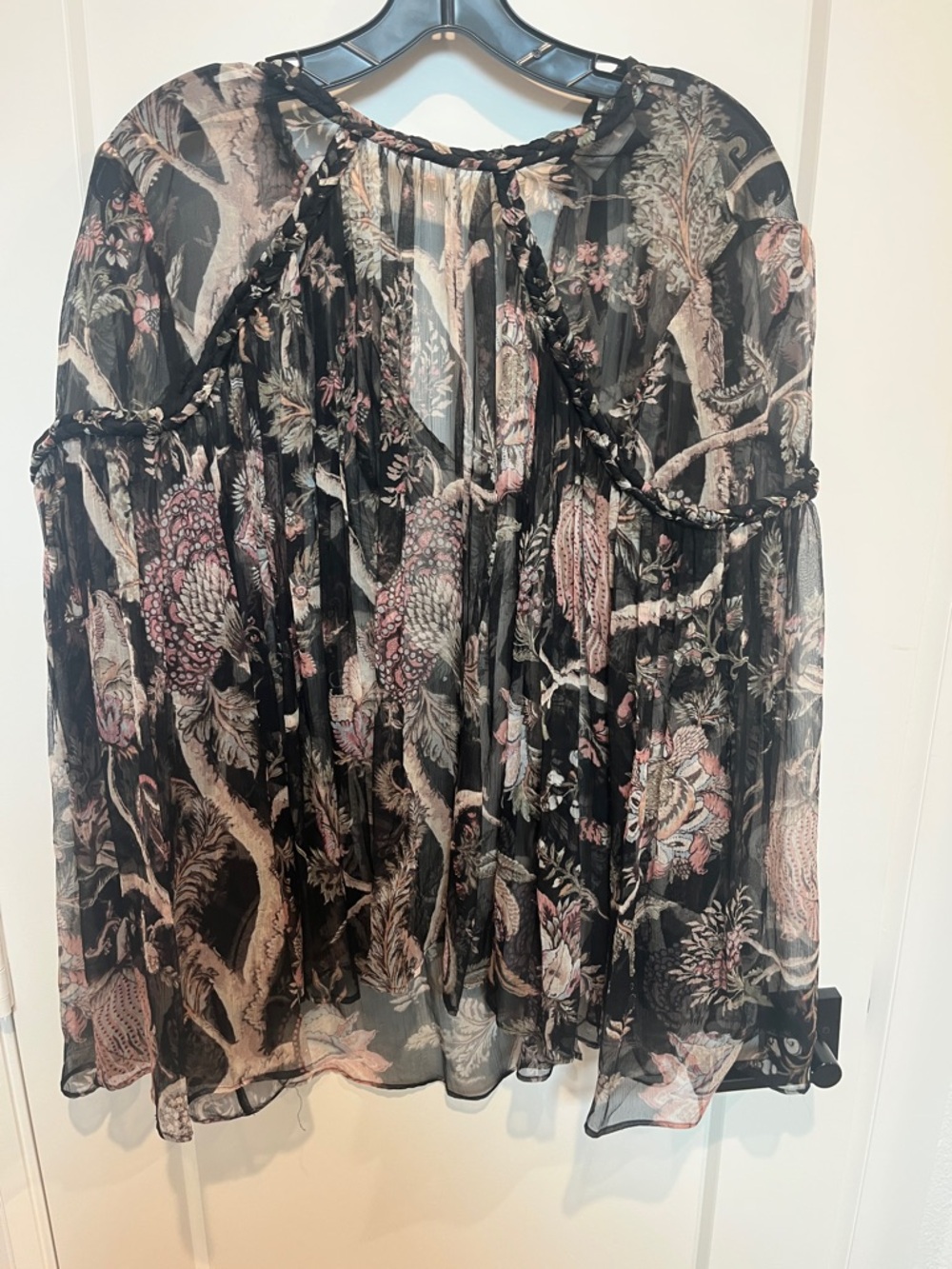 Zimmermann Black Sheer Floral Top with Blush Accents